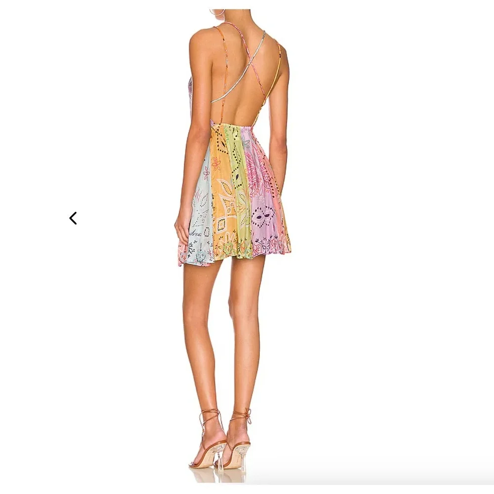 NWT Sundress X Revolve Sz M Crystal Saint Tropez Mini Dress Patchwork Vacation - Picture 5 of 10
